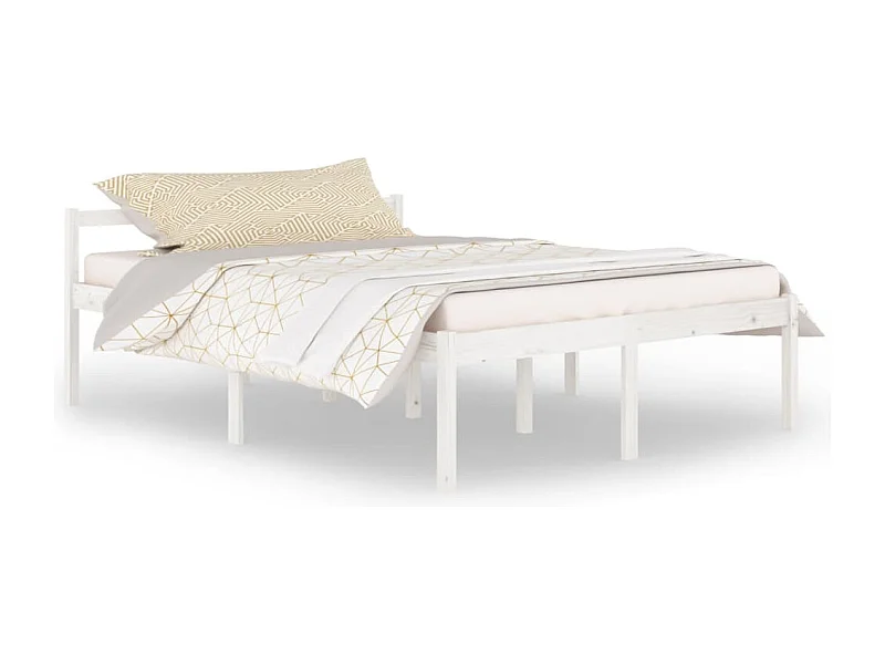 Lit Blanc Bois de pin massif 150x200 Très grand