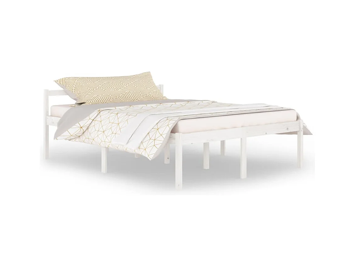 Lit Blanc Bois de pin massif 150x200 Très grand