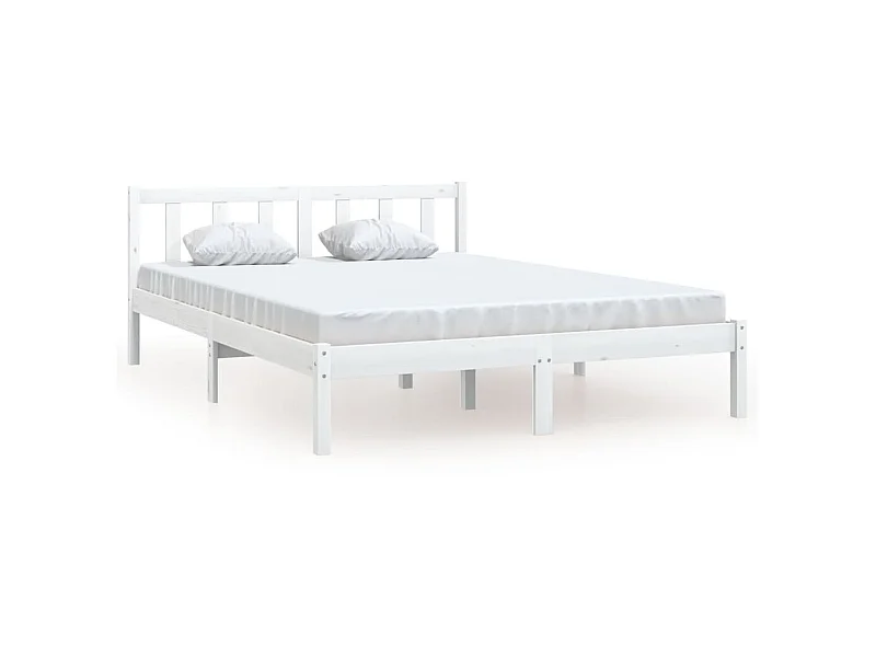 Lit Bois de pin massif Blanc 135x190 UK Double