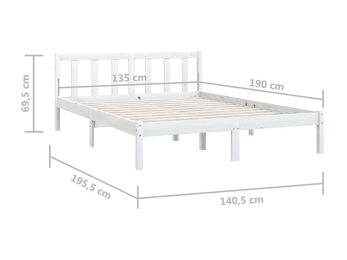 Lit Bois de pin massif Blanc 135x190 UK Double