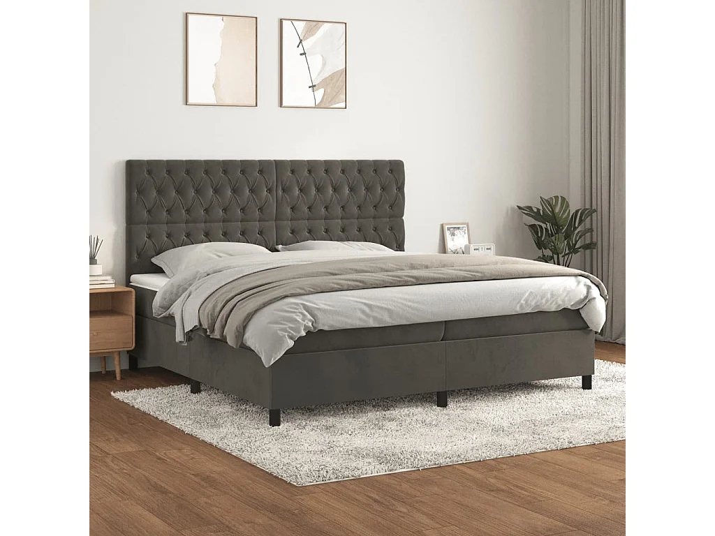 Lit à sommier tapissier et matelas Gris foncé 200x200 Velours 2