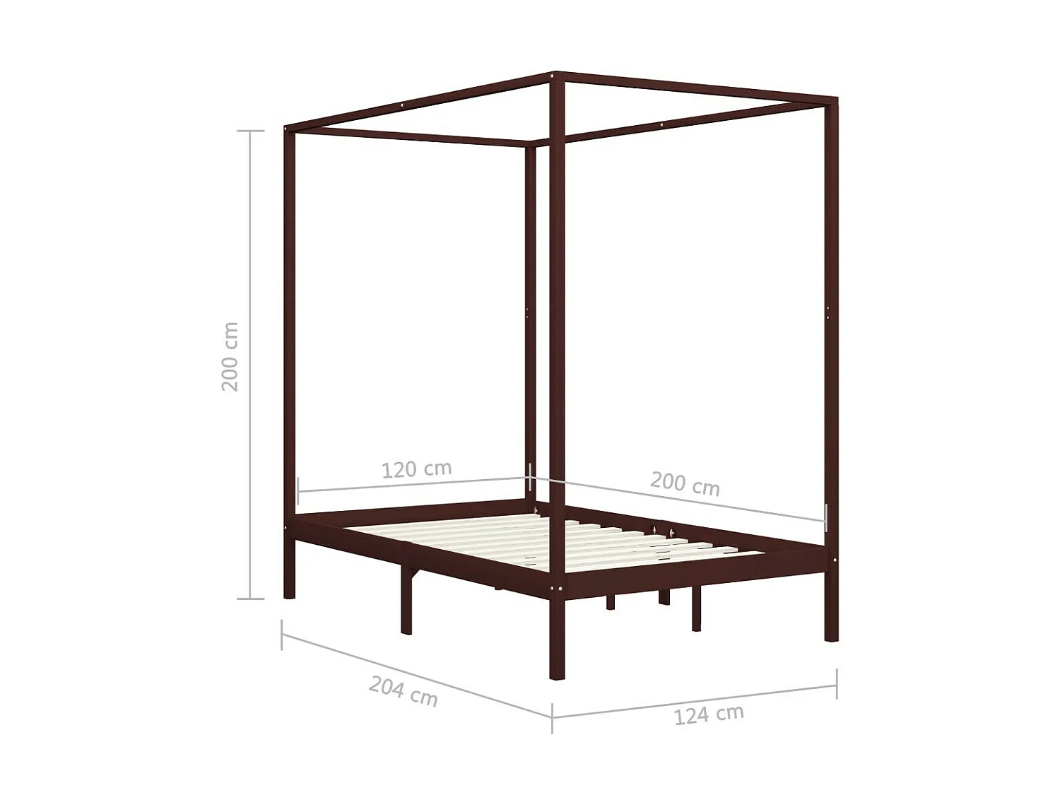 Lit à baldaquin Marron foncé Pin massif 120x200