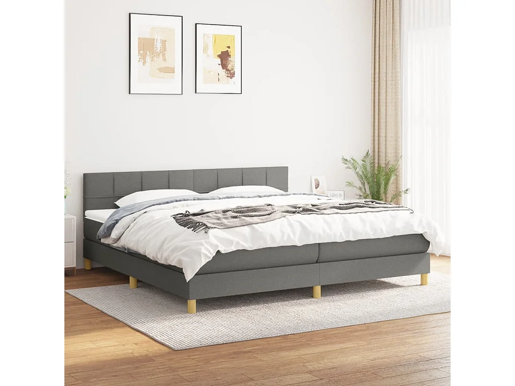 Lit à sommier tapissier avec matelas Gris foncé 200x200 Tissu 3