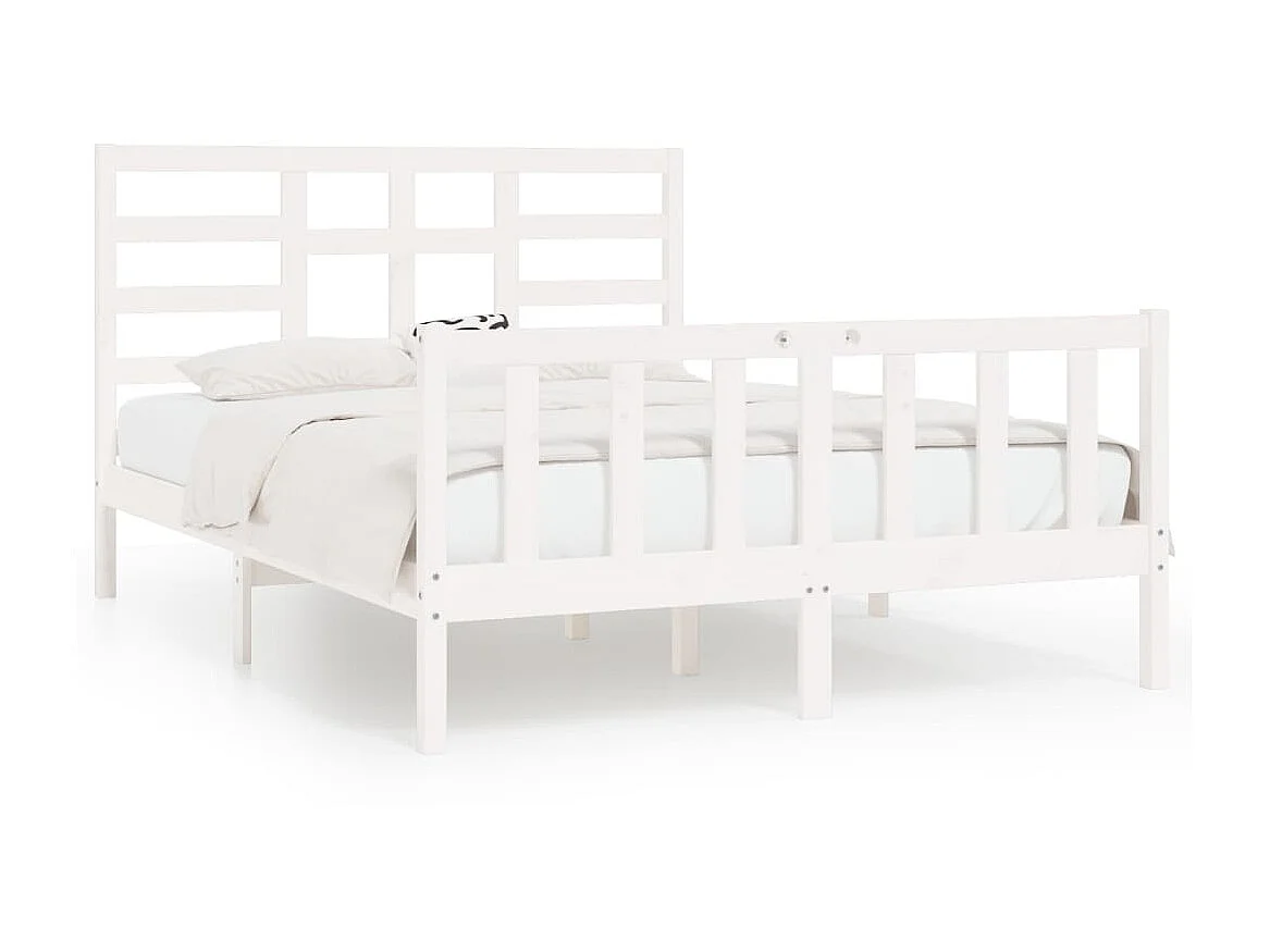 Lit Blanc Bois de pin massif 140x200 6