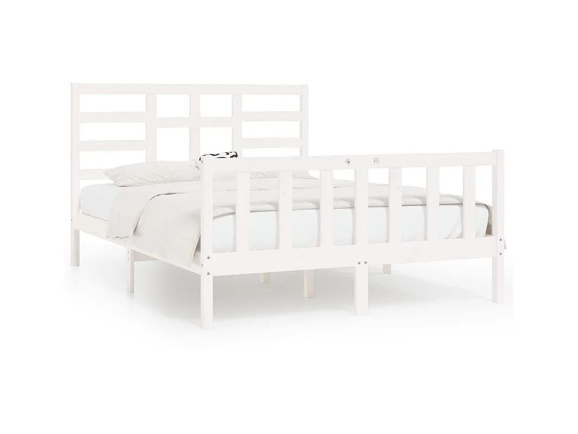 Lit Blanc Bois de pin massif 140x200 6