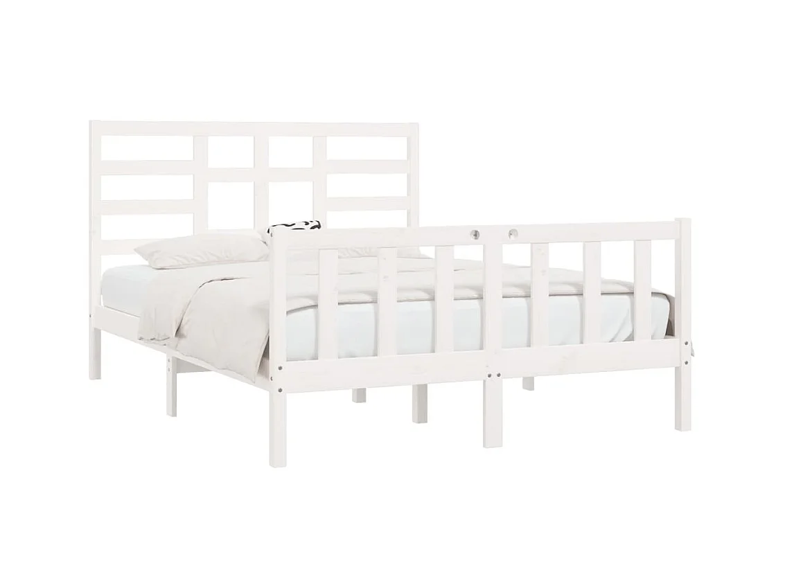 Lit Blanc Bois de pin massif 140x200 6