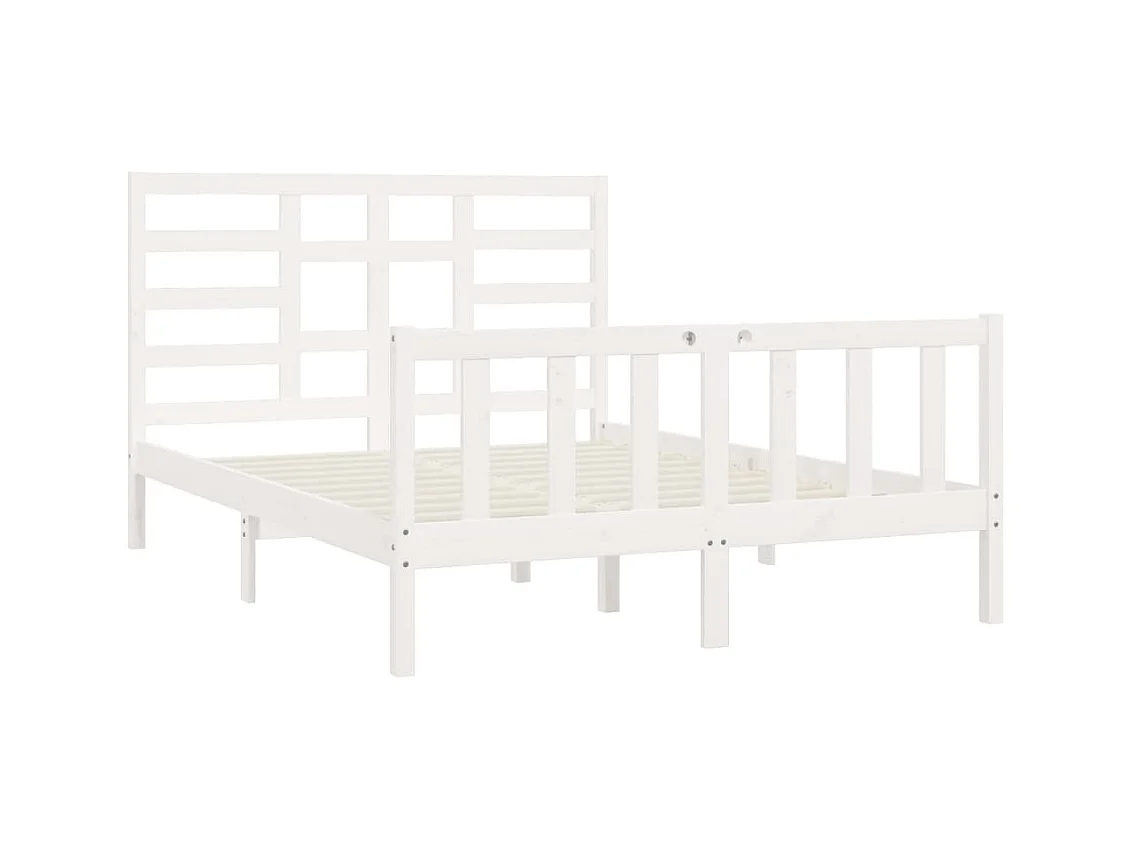 Lit Blanc Bois de pin massif 140x200 6