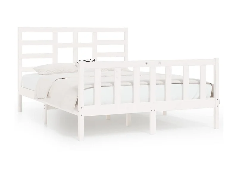 Lit Blanc Bois de pin massif 140x200 6