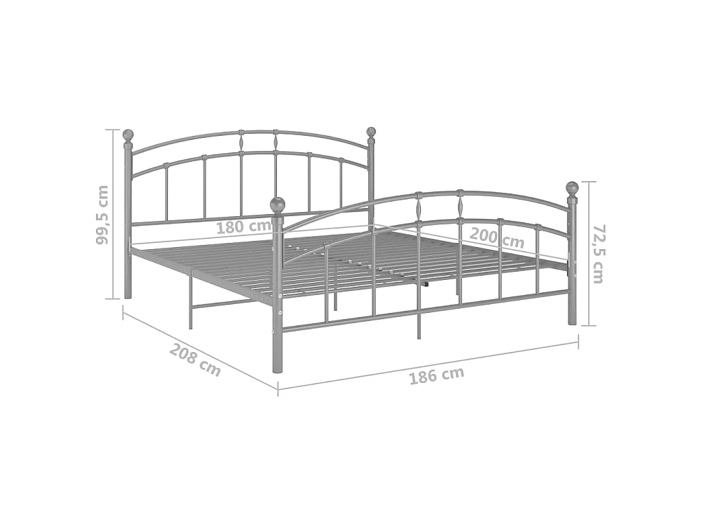 Lit gris Métal 180x200 tête de lit arrondie Ronda