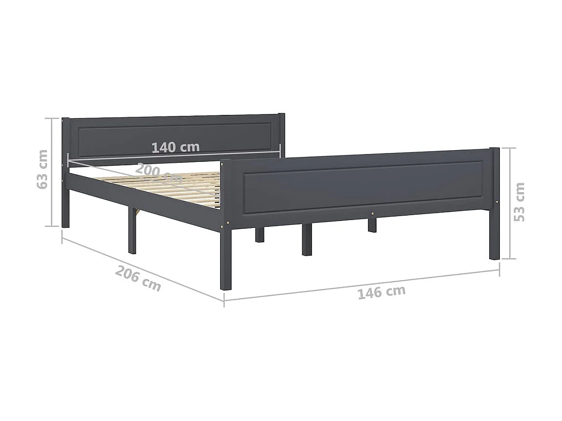 Lit Bois de pin massif Gris 140x200
