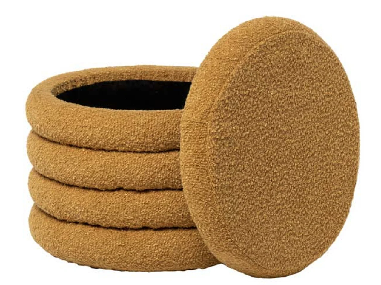 Pouf en tissu shearling avec rangement Kary-Couleur Jaune moutarde