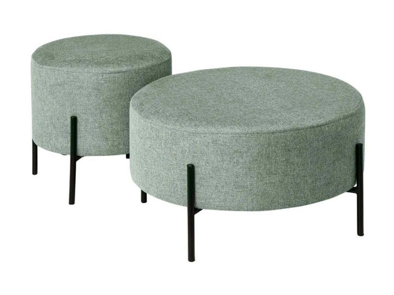 Moderne ronde stoffen poef met zwart metalen poten Kamila-Kleur Licht beige-Diameter 60 cm