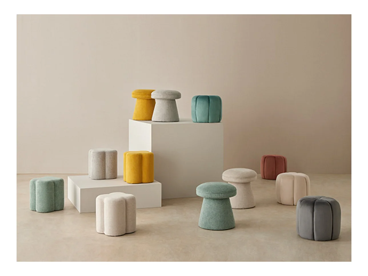 Pouf forme champignon en tissu Bilo-Couleur Jaune moutarde