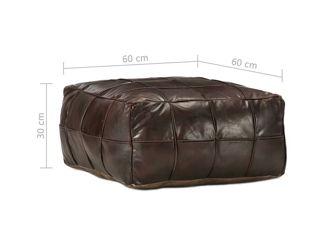 Pouf 60 x 60x30 Marron foncé Cuir véritable de chèvre