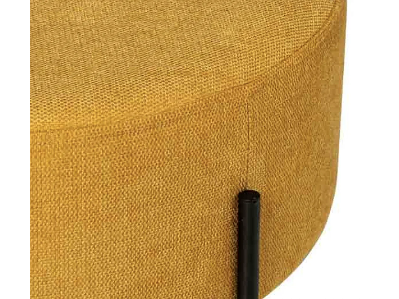 Pouf rond moderne en tissu avec pieds en métal noir Kamila-Couleur Jaune curry-Diamètre 60 cm