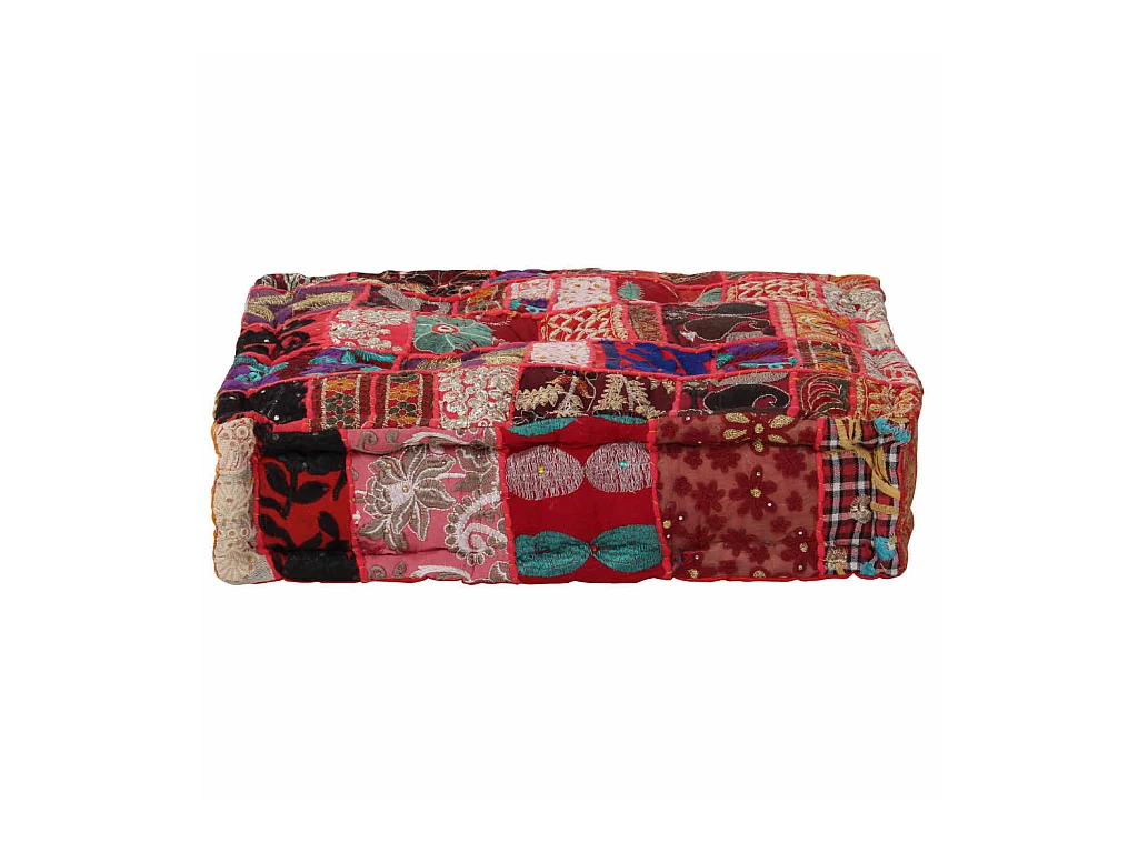 Pouf carré en coton fait à la main 50 x 50x12 Rouge