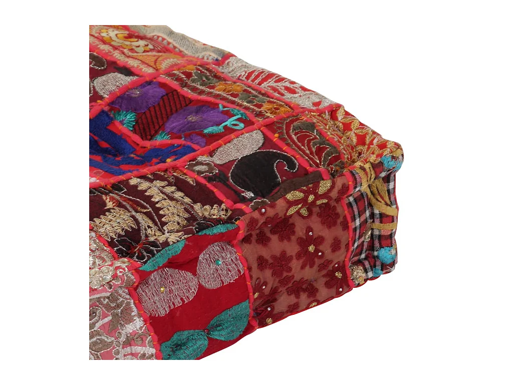 Pouf carré en coton fait à la main 50 x 50x12 Rouge
