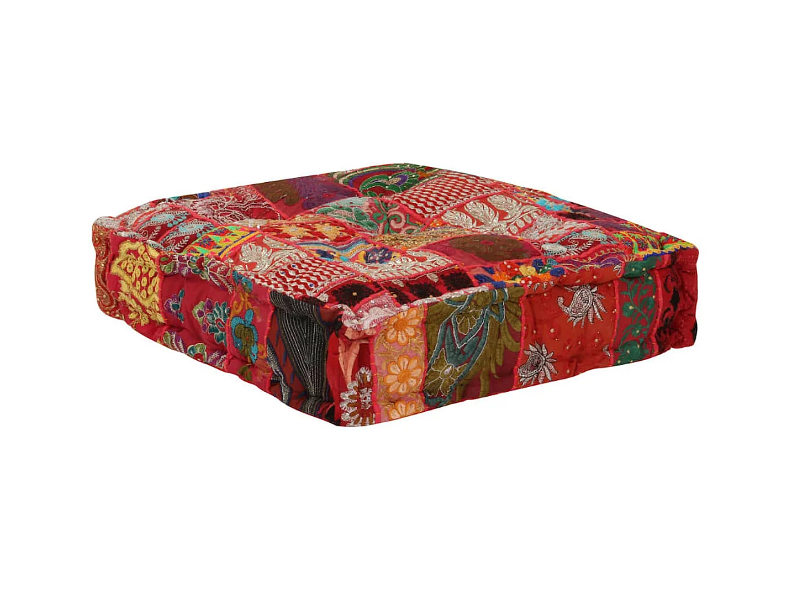 Pouf carré en coton fait à la main 50 x 50x12 Rouge