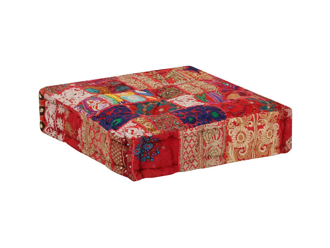 Pouf carré en coton fait à la main 50 x 50x12 Rouge