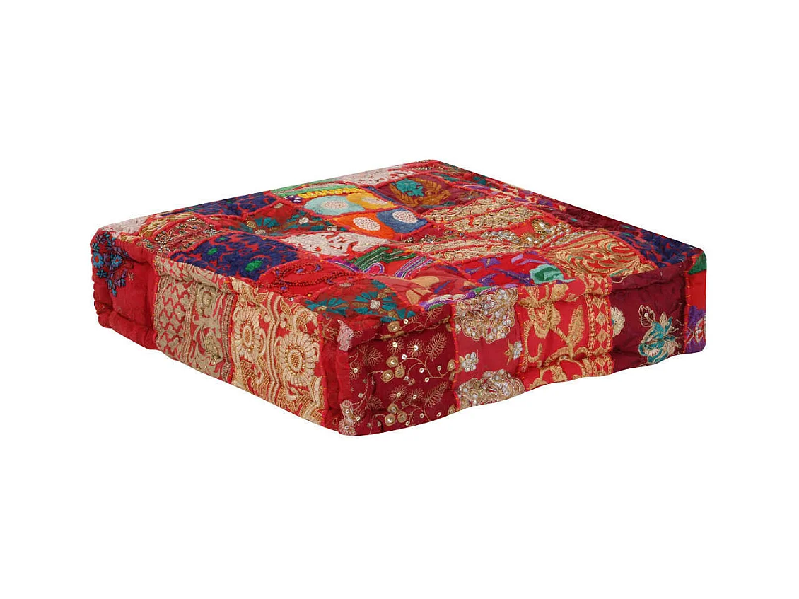 Pouf carré en coton fait à la main 50 x 50x12 Rouge