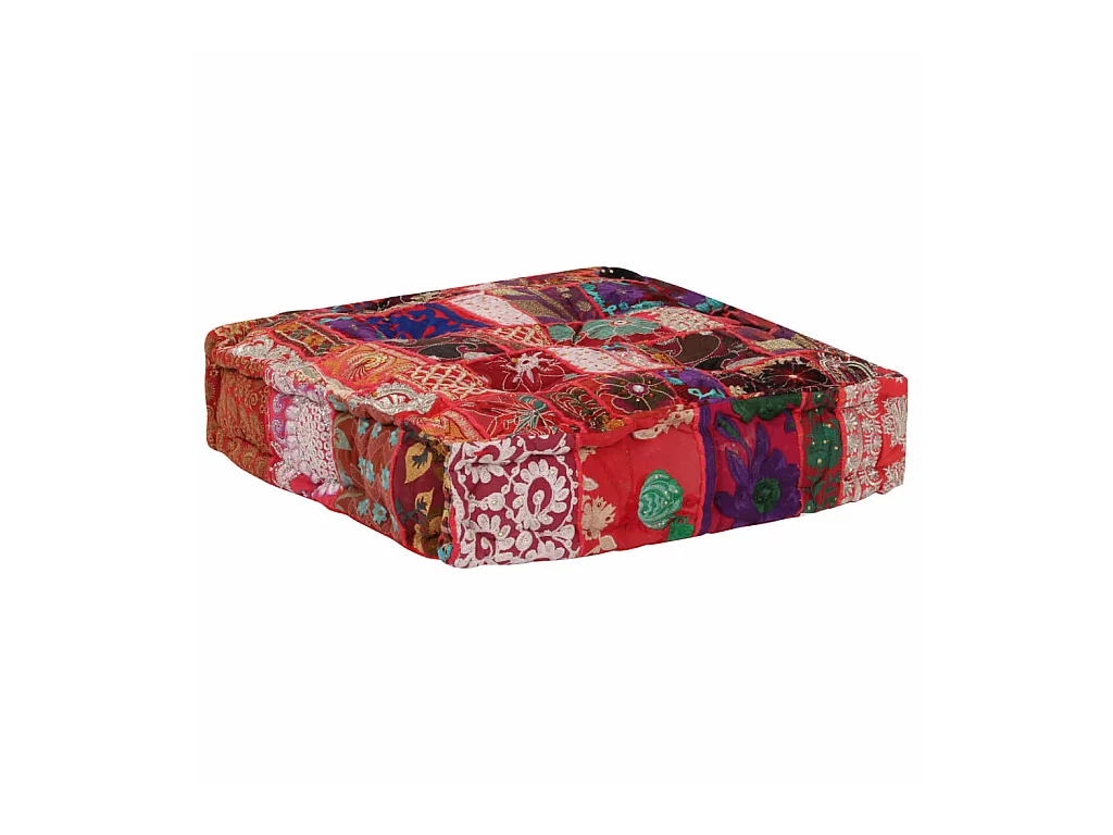 Pouf carré en coton fait à la main 50 x 50x12 Rouge