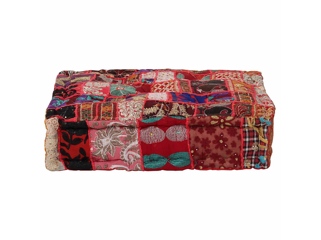 Poef patchwork vierkant handgemaakt 50x50x12 cm katoen rood