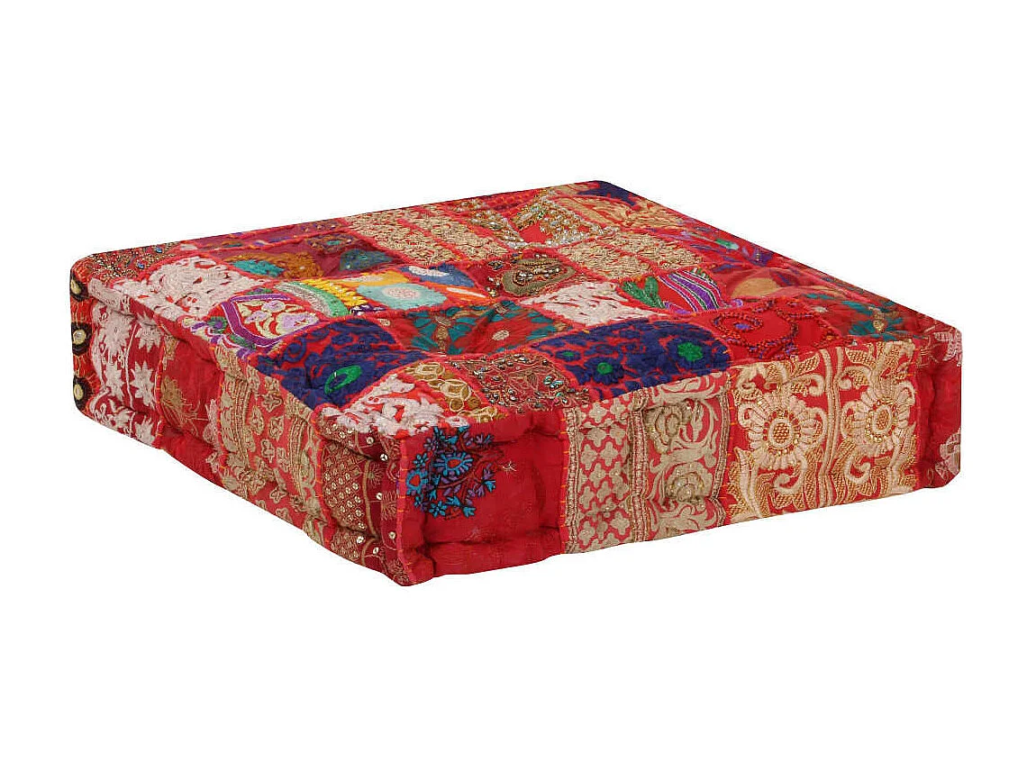 Poef patchwork vierkant handgemaakt 50x50x12 cm katoen rood