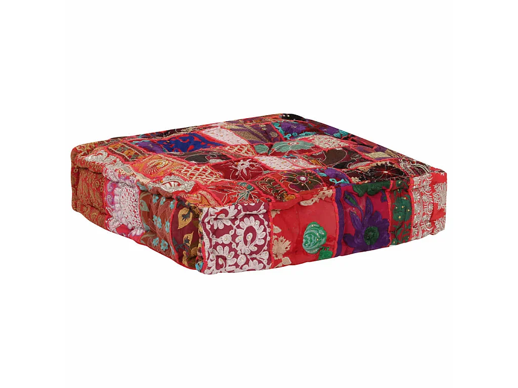 Poef patchwork vierkant handgemaakt 50x50x12 cm katoen rood