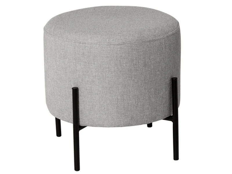 Pouf rond moderne en tissu avec pieds en métal noir Kamila-Couleur Gris clair-Diamètre 40 cm