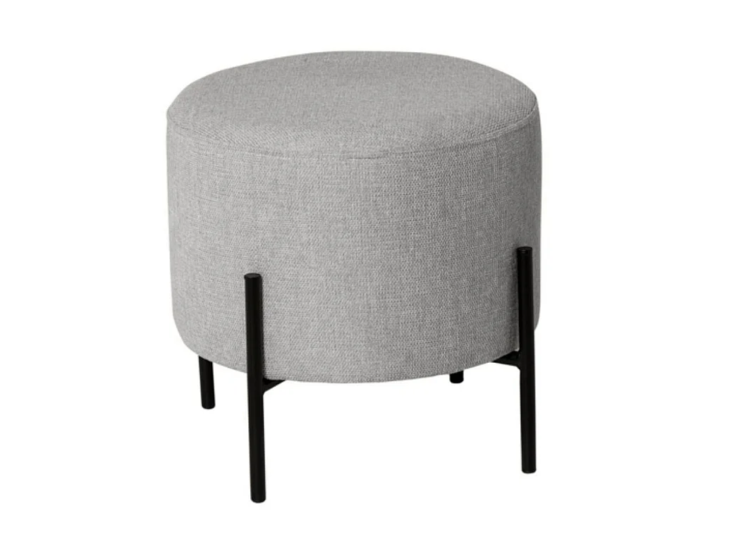 Pouf rond moderne en tissu avec pieds en métal noir Kamila-Couleur Gris clair-Diamètre 40 cm