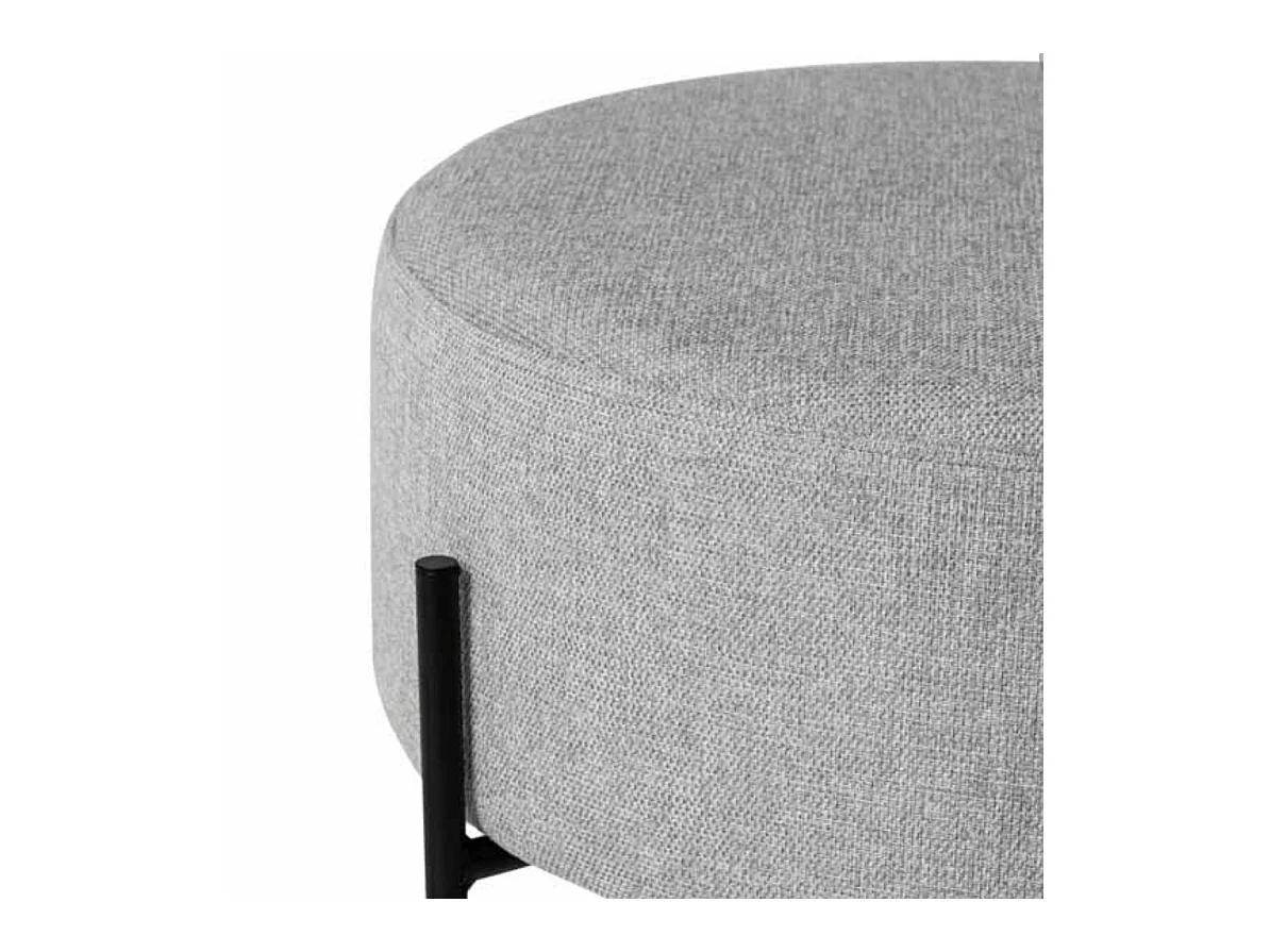 Moderne ronde stoffen poef met zwart metalen poten Kamila-Kleur Lichtgrijs-Diameter 40 cm