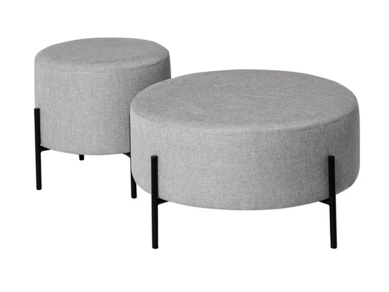 Moderne ronde stoffen poef met zwart metalen poten Kamila-Kleur Lichtgrijs-Diameter 40 cm