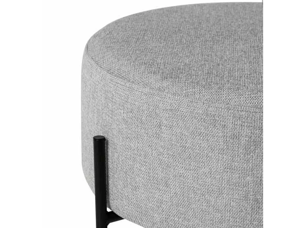 Pouf rond moderne en tissu avec pieds en métal noir Kamila-Couleur Gris clair-Diamètre 40 cm