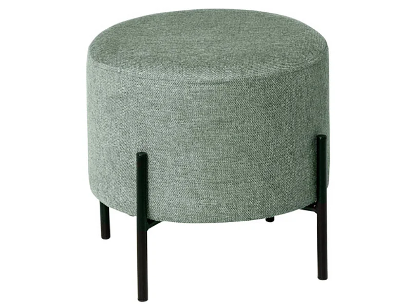 Pouf rond moderne en tissu avec pieds en métal noir Kamila-Couleur Vert amande-Diamètre 40 cm