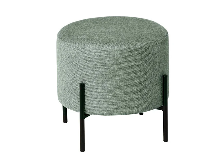 Pouf rond moderne en tissu avec pieds en métal noir Kamila-Couleur Vert amande-Diamètre 40 cm
