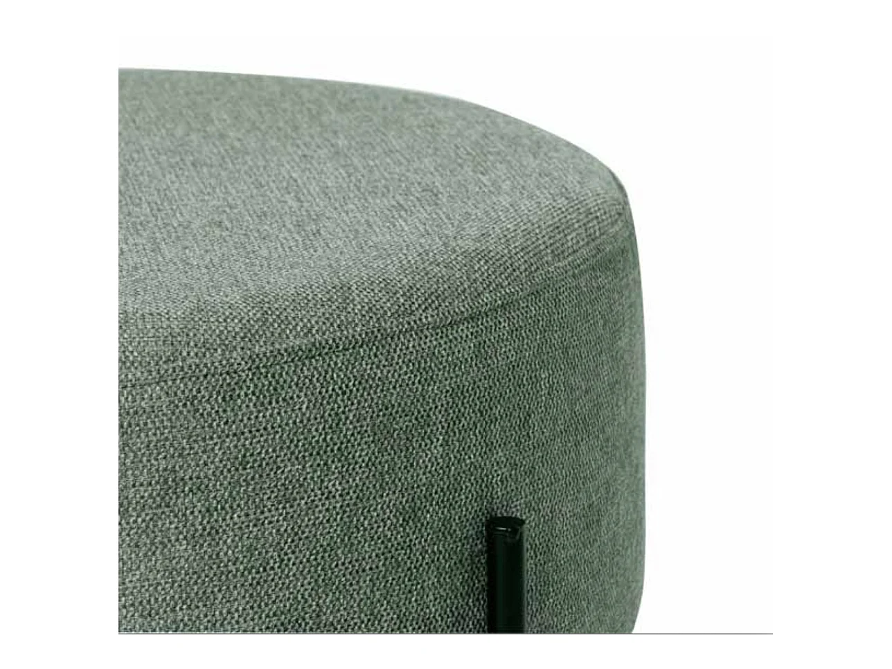 Pouf rond moderne en tissu avec pieds en métal noir Kamila-Couleur Vert amande-Diamètre 60 cm