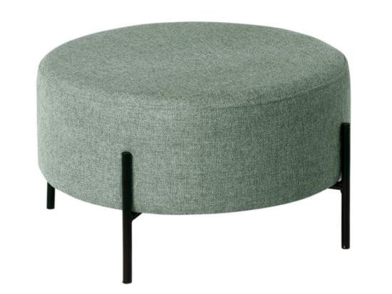 vente unique Pouf rond moderne en tissu avec pieds en métal noir Kamila-Couleur Vert amande-Diamètre 60 cm