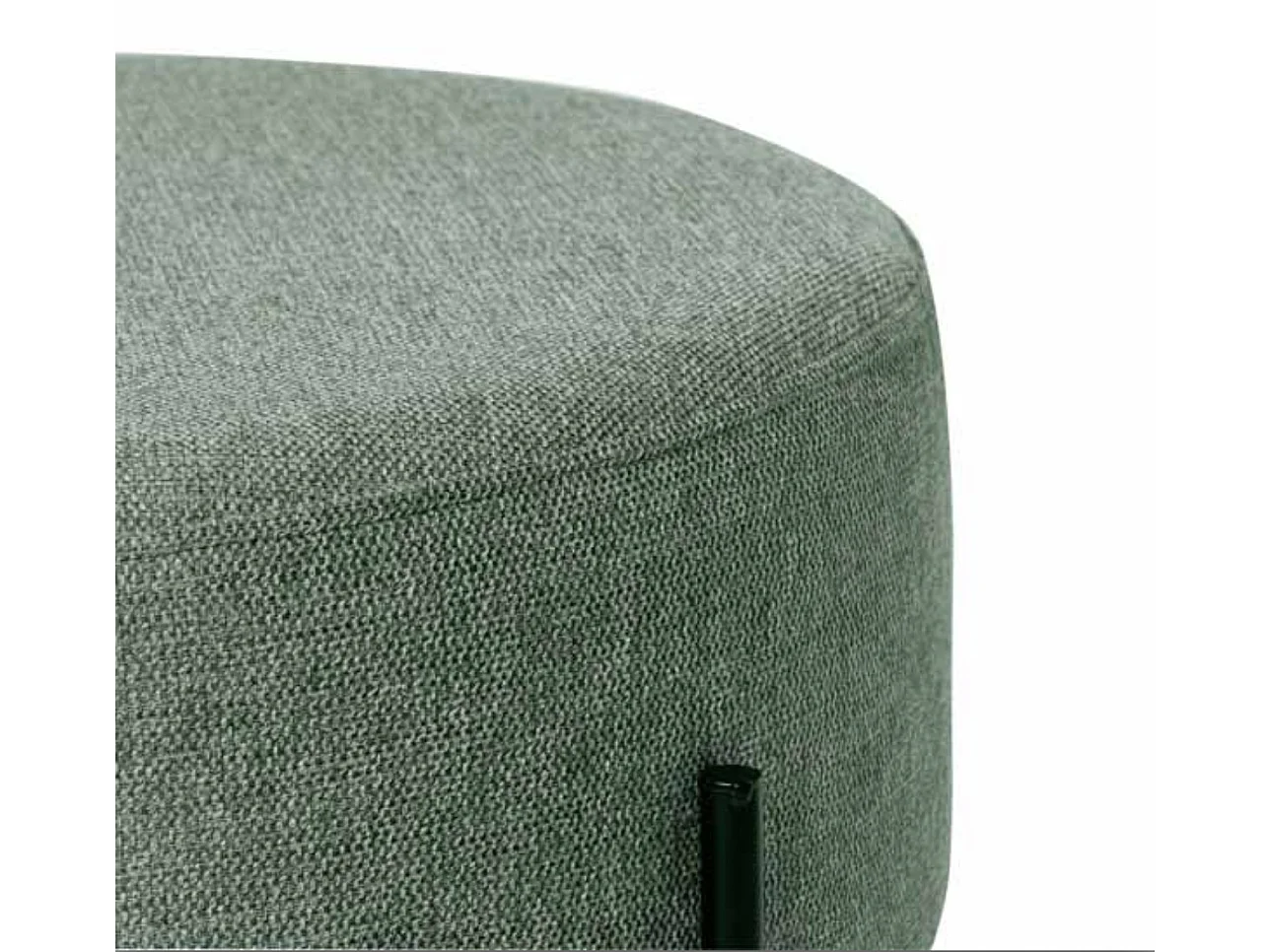 Pouf rond moderne en tissu avec pieds en métal noir Kamila-Couleur Vert amande-Diamètre 60 cm