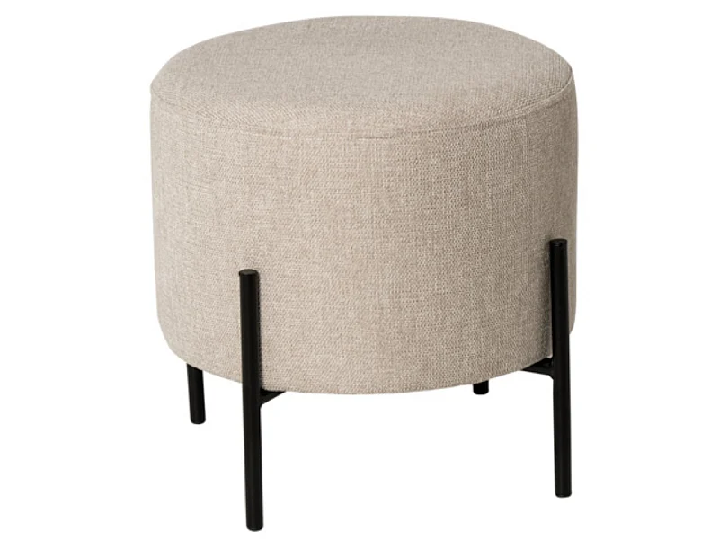 Pouf rond moderne en tissu avec pieds en métal noir Kamila-Couleur Beige clair-Diamètre 40 cm