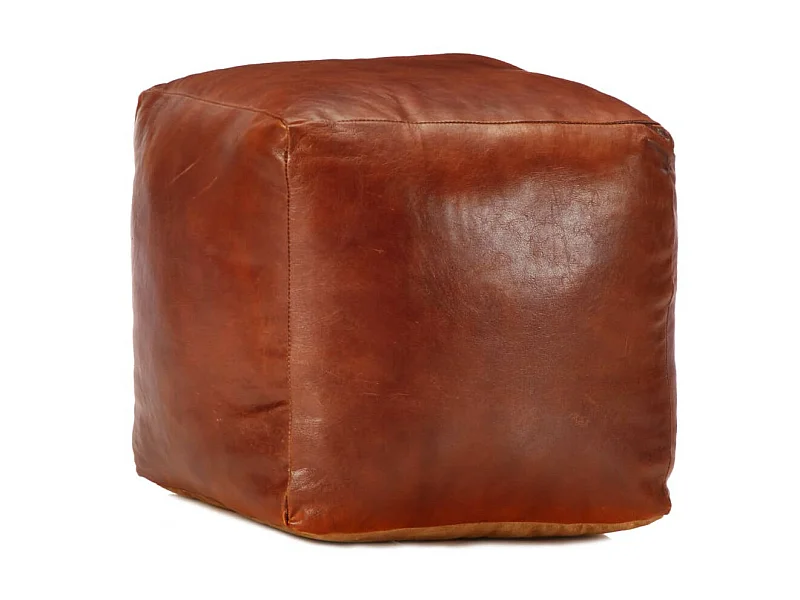 Pouf 40 x 40x40 Brun roux Cuir véritable de chèvre