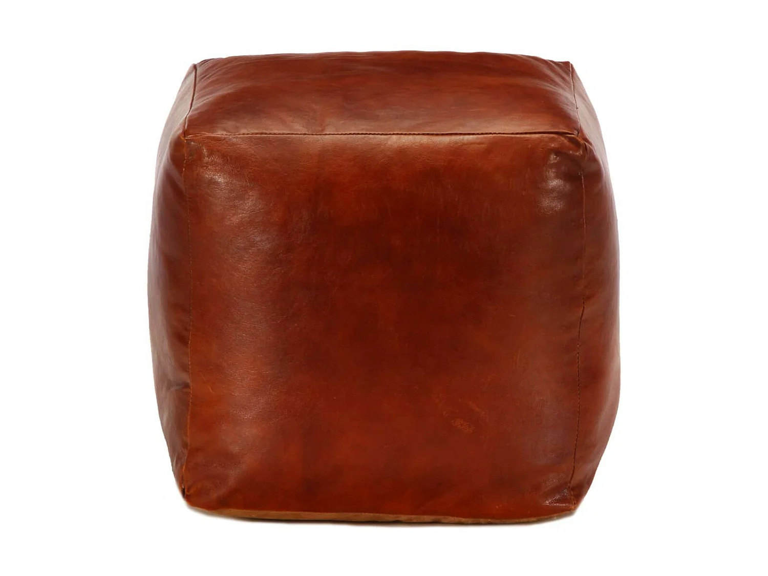 Pouf 40 x 40x40 Brun roux Cuir véritable de chèvre