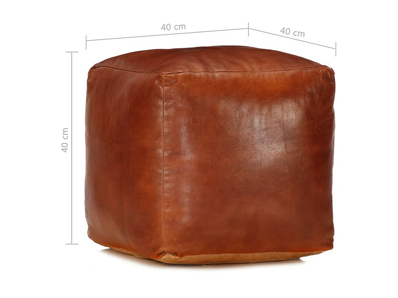 Pouf 40 x 40x40 Brun roux Cuir véritable de chèvre