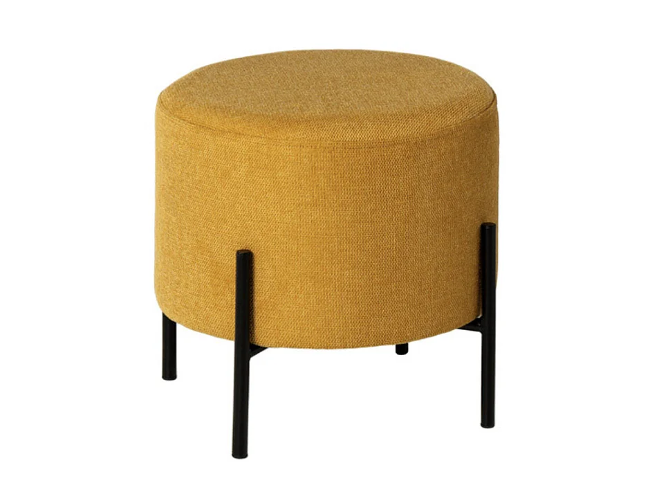Pouf rond moderne en tissu avec pieds en métal noir Kamila-Couleur Jaune curry-Diamètre 40 cm