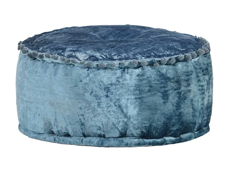 Pouf Rond Velours 40x20 Bleu