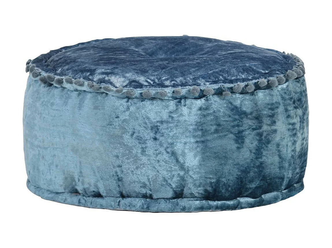 Pouf Rond Velours 40x20 Bleu