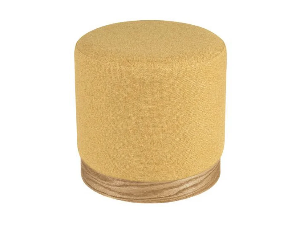Pouf rond en tissu avec piètement en bois Kany-Couleur Jaune curry