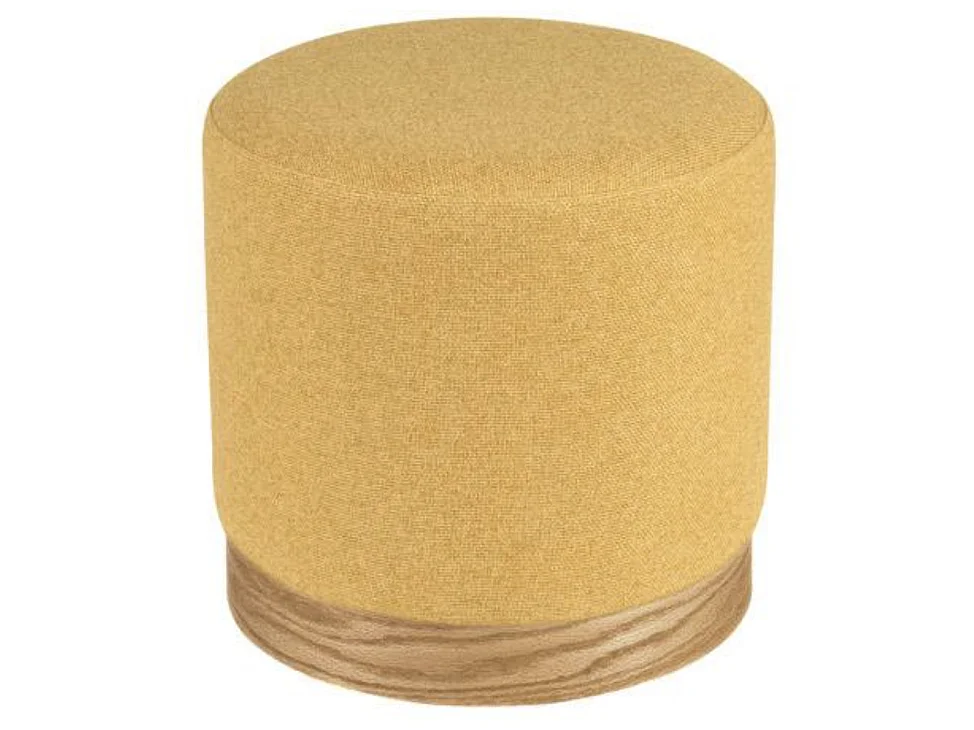 Pouf rond en tissu avec piètement en bois Kany-Couleur Jaune curry