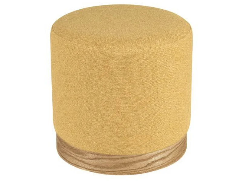 Pouf rond en tissu avec piètement en bois Kany-Couleur Jaune curry