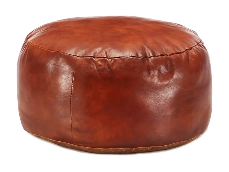 Pouf rond en cuir véritable vintage brun Kovre
