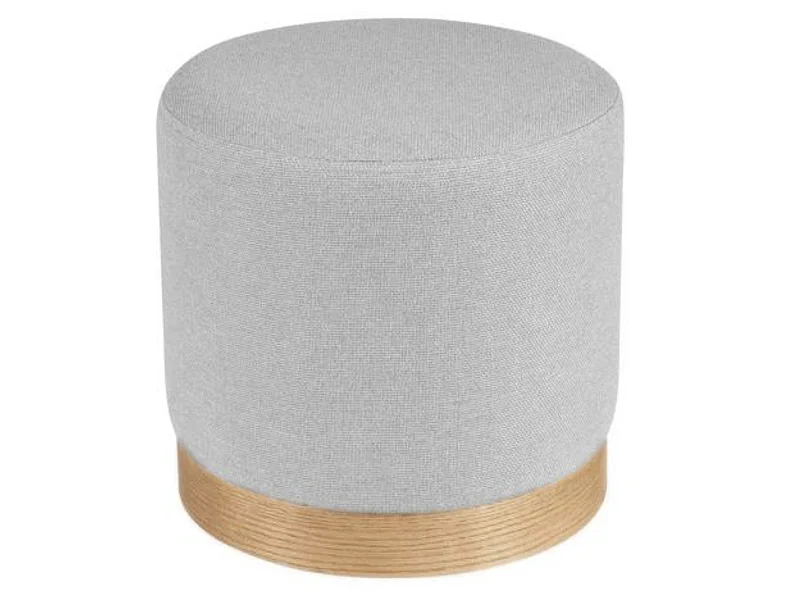 Pouf rond en tissu avec piètement en bois Kany-Couleur Gris clair